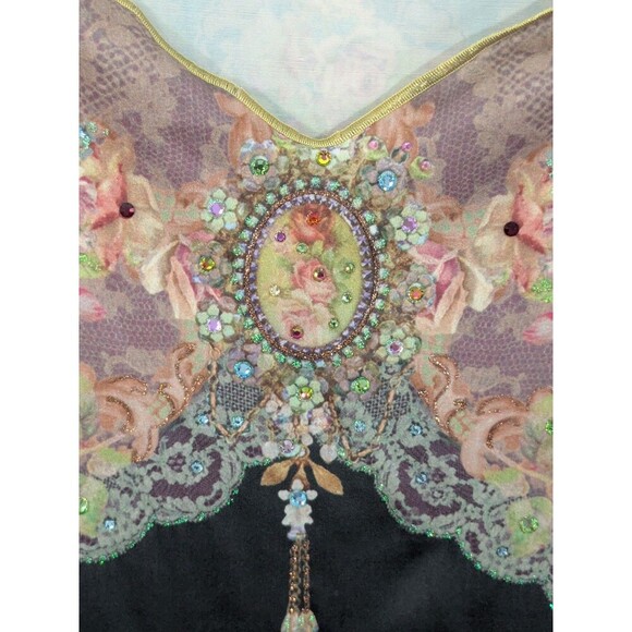 Michal Negrin Floral Cami Top Embellished Jewels Baroque Boho Chic Y2K Rare Sz M - Picture 15 of 15